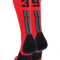 MadSportsStuff Red And Black Player ID Custom Number Crew Socks For Basketball Lacrosse Volleyball Boys And Girls Volleyball Socks