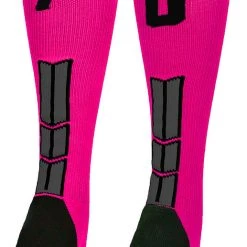 MadSportsStuff Baseball Socks Neon Pink And Black Player ID Custom Number Over The Calf Socks For Softball Baseball Football Boys And Girls