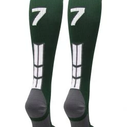 MadSportsStuff Dark Green Player ID Custom Number Over The Calf Socks For Softball Baseball Football Boys And Girls