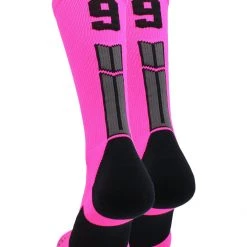 MadSportsStuff Neon Pink And Black Player ID Custom Number Crew Socks For Basketball Lacrosse Volleyball Boys And Girls