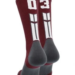 MadSportsStuff Maroon Player ID Custom Number Crew Socks For Basketball Lacrosse Volleyball Boys And Girls