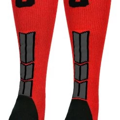 MadSportsStuff Red And Black Player ID Custom Number Over The Calf Socks For Softball Baseball Football Boys And Girls Baseball Socks