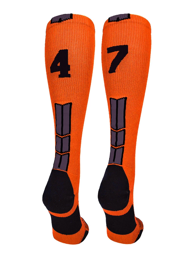 MadSportsStuff Softball Socks Orange And Black Player ID Custom Number Over The Calf Socks For Softball Baseball Football Boys And Girls 83 MadSportsStuff Softball Socks Orange And Black Player ID Custom Number Over The Calf Socks For Softball Baseball Football Boys And Girls