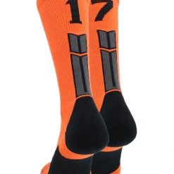 MadSportsStuff Orange And Black Player ID Custom Number Crew Socks For Basketball Lacrosse Volleyball Boys And Girls