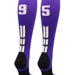MadSportsStuff Purple Player ID Custom Number Over The Calf Socks For Softball Baseball Football Boys And Girls Softball Socks
