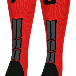 MadSportsStuff Baseball Socks Red And Black Player ID Custom Number Over The Calf Socks For Softball Baseball Football Boys And Girls