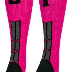 MadSportsStuff Neon Pink And Black Player ID Custom Number Over The Calf Socks For Softball Baseball Football Boys And Girls Baseball Socks