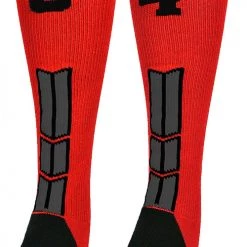 MadSportsStuff Baseball Socks Red And Black Player ID Custom Number Over The Calf Socks For Softball Baseball Football Boys And Girls