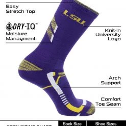 TCK All Schools LSU Tigers Socks Louisiana State University Tigers Champion Crew Socks