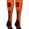 MadSportsStuff Softball Socks Orange And Black Player ID Custom Number Over The Calf Socks For Softball Baseball Football Boys And Girls