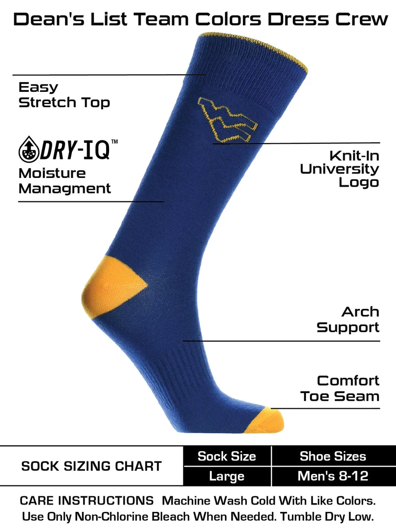 TCK All Schools West Virginia Mountaineers Dress Socks Dean's List Crew Length Socks 3 TCK All Schools West Virginia Mountaineers Dress Socks Dean's List Crew Length Socks