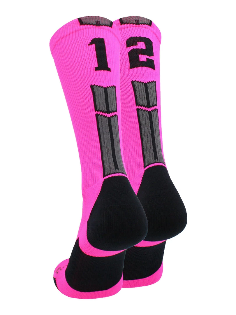 MadSportsStuff Neon Pink And Black Player ID Custom Number Crew Socks For Basketball Lacrosse Volleyball Boys And Girls 66 MadSportsStuff Neon Pink And Black Player ID Custom Number Crew Socks For Basketball Lacrosse Volleyball Boys And Girls