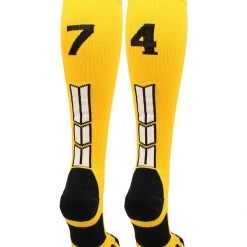 MadSportsStuff Gold Player ID Custom Number Over The Calf Socks For Softball Baseball Football Boys And Girls