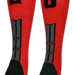 MadSportsStuff Red And Black Player ID Custom Number Over The Calf Socks For Softball Baseball Football Boys And Girls Baseball Socks