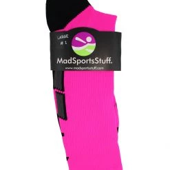 MadSportsStuff Neon Pink And Black Player ID Custom Number Crew Socks For Basketball Lacrosse Volleyball Boys And Girls