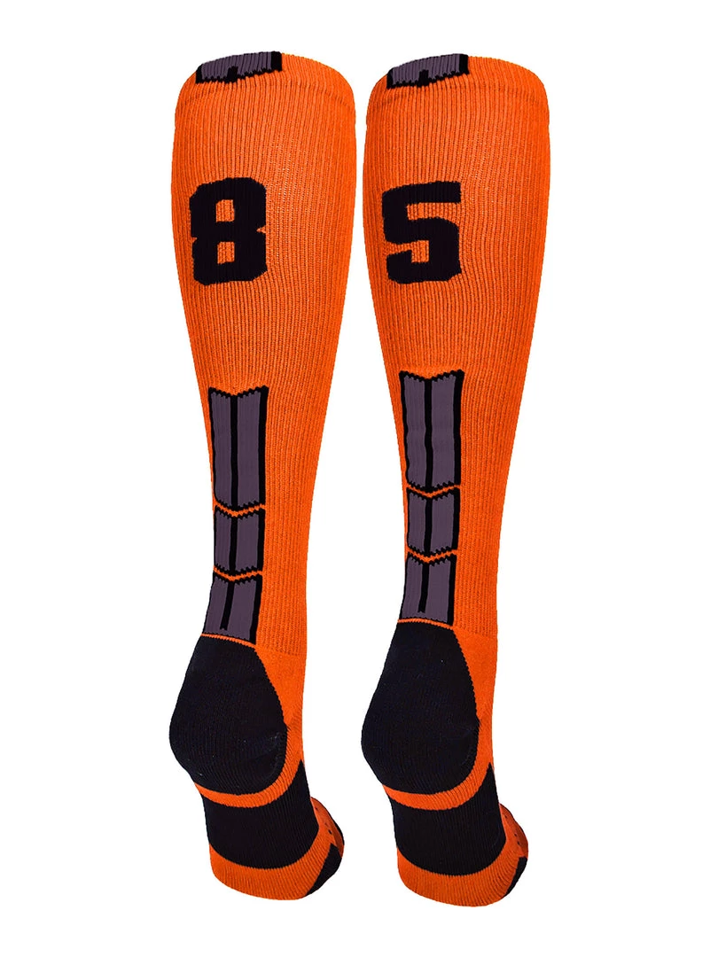 MadSportsStuff Softball Socks Orange And Black Player ID Custom Number Over The Calf Socks For Softball Baseball Football Boys And Girls 45 MadSportsStuff Softball Socks Orange And Black Player ID Custom Number Over The Calf Socks For Softball Baseball Football Boys And Girls