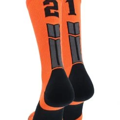 MadSportsStuff Orange And Black Player ID Custom Number Crew Socks For Basketball Lacrosse Volleyball Boys And Girls