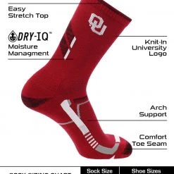 TCK All Schools OU Oklahoma Sooners Socks University Of Oklahoma Sooners Champion Crew Socks