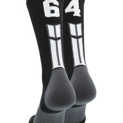 MadSportsStuff Black Player ID Custom Number Crew Socks For Basketball Lacrosse Volleyball Boys And Girls