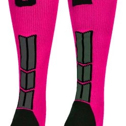 MadSportsStuff Neon Pink And Black Player ID Custom Number Over The Calf Socks For Softball Baseball Football Boys And Girls Baseball Socks