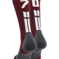MadSportsStuff Maroon Player ID Custom Number Crew Socks For Basketball Lacrosse Volleyball Boys And Girls
