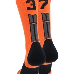 MadSportsStuff Orange And Black Player ID Custom Number Crew Socks For Basketball Lacrosse Volleyball Boys And Girls