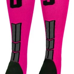 MadSportsStuff Baseball Socks Neon Pink And Black Player ID Custom Number Over The Calf Socks For Softball Baseball Football Boys And Girls