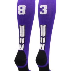 MadSportsStuff Purple Player ID Custom Number Over The Calf Socks For Softball Baseball Football Boys And Girls Softball Socks