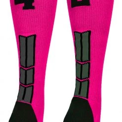 MadSportsStuff Baseball Socks Neon Pink And Black Player ID Custom Number Over The Calf Socks For Softball Baseball Football Boys And Girls
