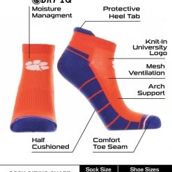 TCK Clemson Tigers Low Cut Ankle Socks With Tab