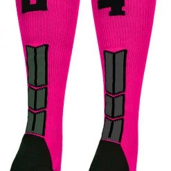 MadSportsStuff Baseball Socks Neon Pink And Black Player ID Custom Number Over The Calf Socks For Softball Baseball Football Boys And Girls