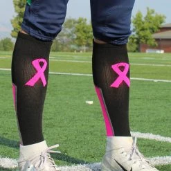 MadSportsStuff Pink Ribbon Breast Cancer Awareness Support Athletic Over The Calf Socks