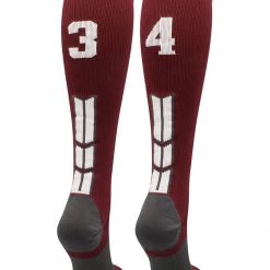 MadSportsStuff Softball Socks Maroon Player ID Custom Number Over The Calf Socks For Softball Baseball Football Boys And Girls