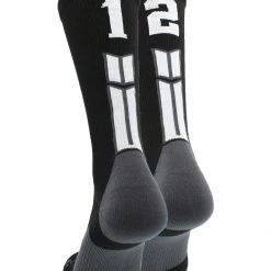 MadSportsStuff Black Player ID Custom Number Crew Socks For Basketball Lacrosse Volleyball Boys And Girls Volleyball Socks