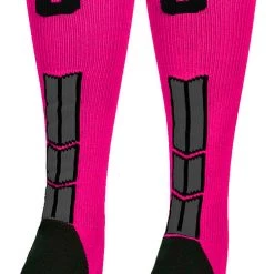 MadSportsStuff Neon Pink And Black Player ID Custom Number Over The Calf Socks For Softball Baseball Football Boys And Girls Baseball Socks
