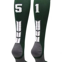 MadSportsStuff Dark Green Player ID Custom Number Over The Calf Socks For Softball Baseball Football Boys And Girls