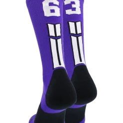 MadSportsStuff Purple Player ID Custom Number Crew Socks For Basketball Lacrosse Volleyball Boys And Girls Volleyball Socks