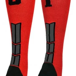 MadSportsStuff Red And Black Player ID Custom Number Over The Calf Socks For Softball Baseball Football Boys And Girls Baseball Socks
