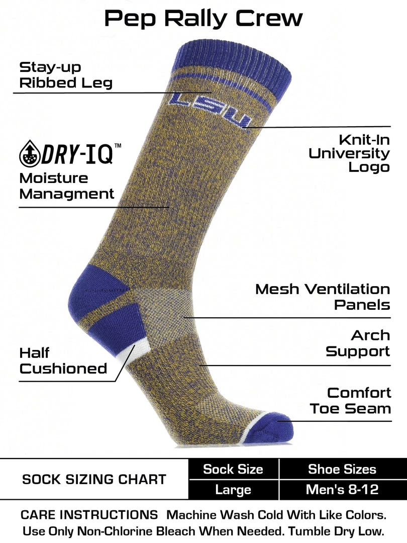 TCK All Schools LSU Tigers Socks Victory Parade Crew Length 3 TCK All Schools LSU Tigers Socks Victory Parade Crew Length