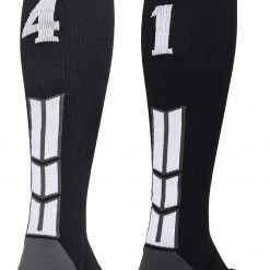 MadSportsStuff Black Player ID Custom Number Over The Calf Socks For Softball Baseball Football Boys And Girls