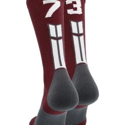 MadSportsStuff Maroon Player ID Custom Number Crew Socks For Basketball Lacrosse Volleyball Boys And Girls Volleyball Socks