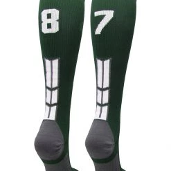 MadSportsStuff Dark Green Player ID Custom Number Over The Calf Socks For Softball Baseball Football Boys And Girls