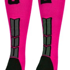 MadSportsStuff Baseball Socks Neon Pink And Black Player ID Custom Number Over The Calf Socks For Softball Baseball Football Boys And Girls