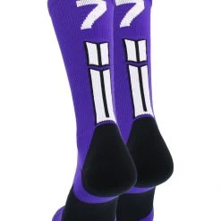 MadSportsStuff Purple Player ID Custom Number Crew Socks For Basketball Lacrosse Volleyball Boys And Girls