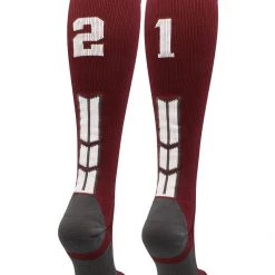 MadSportsStuff Maroon Player ID Custom Number Over The Calf Socks For Softball Baseball Football Boys And Girls Softball Socks