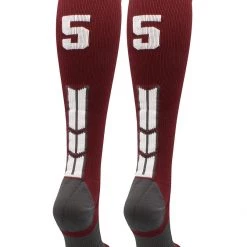 MadSportsStuff Softball Socks Maroon Player ID Custom Number Over The Calf Socks For Softball Baseball Football Boys And Girls