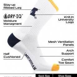 TCK Michigan Wolverines Socks Basic Crew White Socks