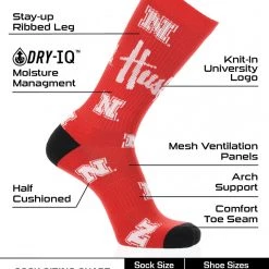 TCK Nebraska Cornhuskers Socks Crew Length Sock Mayhem