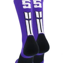 MadSportsStuff Purple Player ID Custom Number Crew Socks For Basketball Lacrosse Volleyball Boys And Girls
