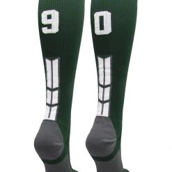 MadSportsStuff Dark Green Player ID Custom Number Over The Calf Socks For Softball Baseball Football Boys And Girls Softball Socks